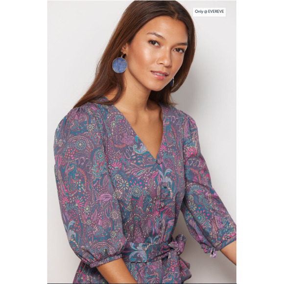 EVEREVE NWT Ember Multicolor Print Puff Sleeve Jumpsuit // XS - Picture 4 of 15